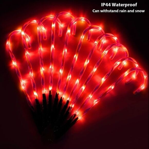 Candy Cane Outdoor Lights 10 Pack Red LEDs Lighted Christmas Path Lights String - Picture 4 of 6